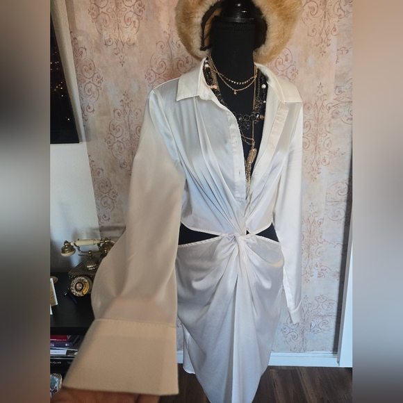 NASTY GAL Love Potion White Knot Button Closure Unlined Satin Dress- Size Large - Picture 11 of 11